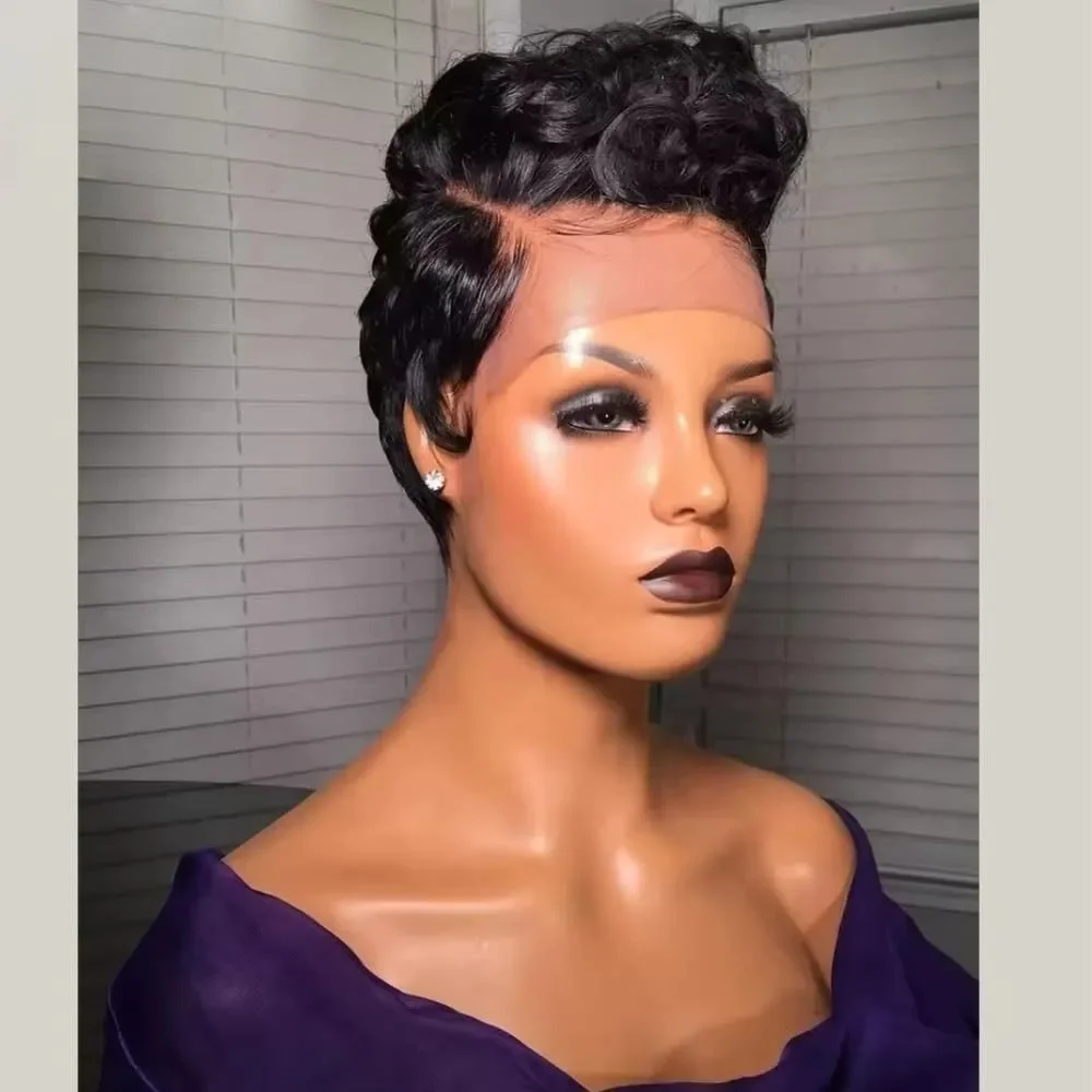 Bulapla Women's Curly Lace Front Wig Black LACE1B-16 Human Hair 150% Density